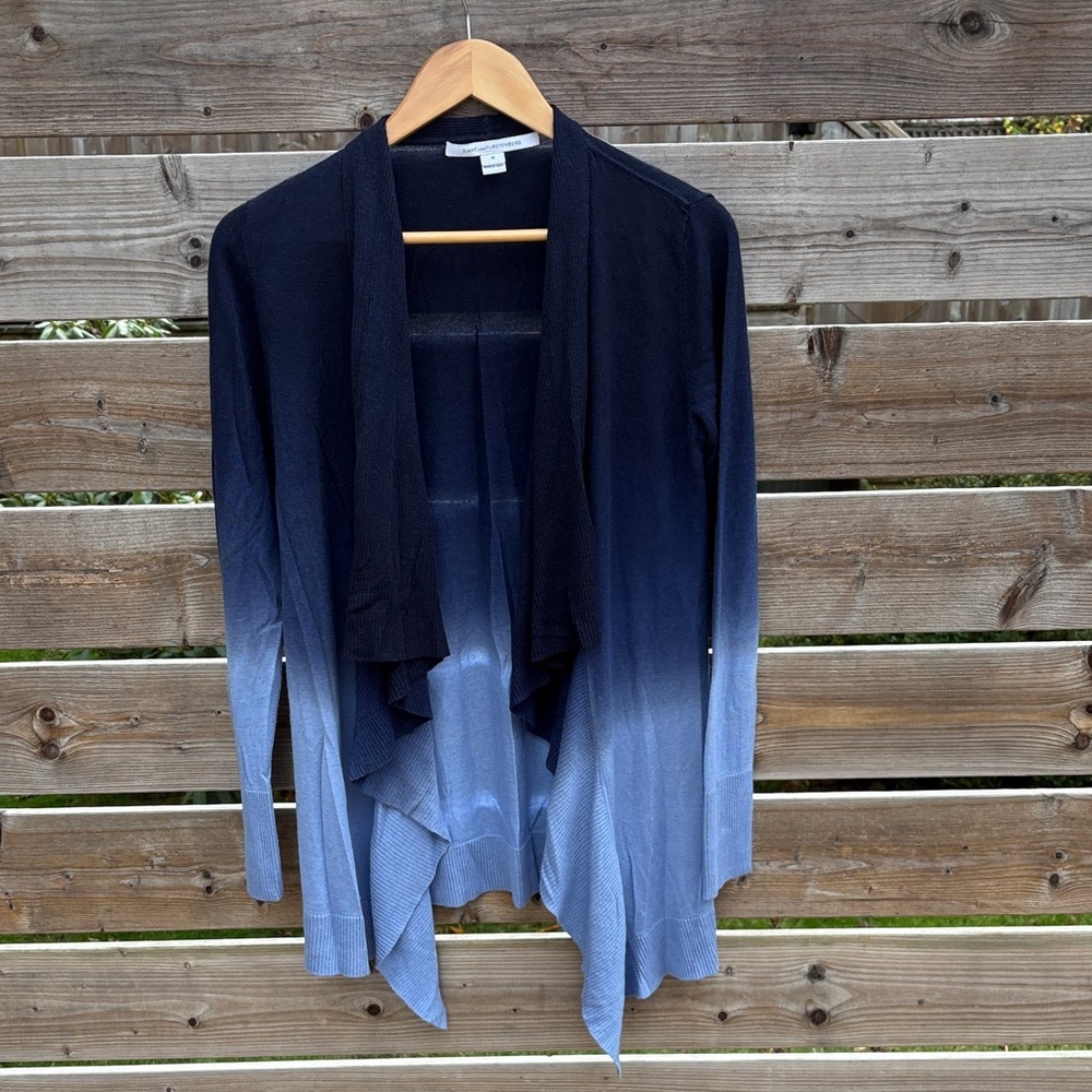 Diane Von Furstenberg blue ombré open front silk and cashmere cardigan size M